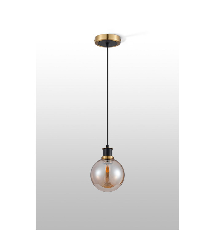 Plattsburgh 1.3m Pendant 1 Light E14 IP44 15cm Round Glass Shade Brass Amber Plated & Satin Black-8