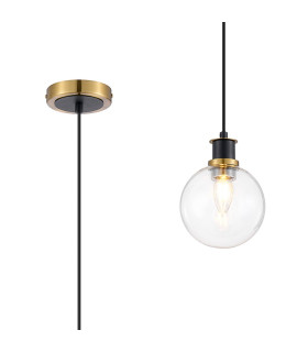 Plattsburgh 1.3m Pendant 1 Light E14 IP44 15cm Round Glass Shade Brass Clear & Satin Black-1