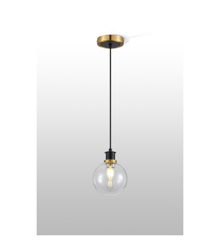 Plattsburgh 1.3m Pendant 1 Light E14 IP44 15cm Round Glass Shade Brass Clear & Satin Black-3