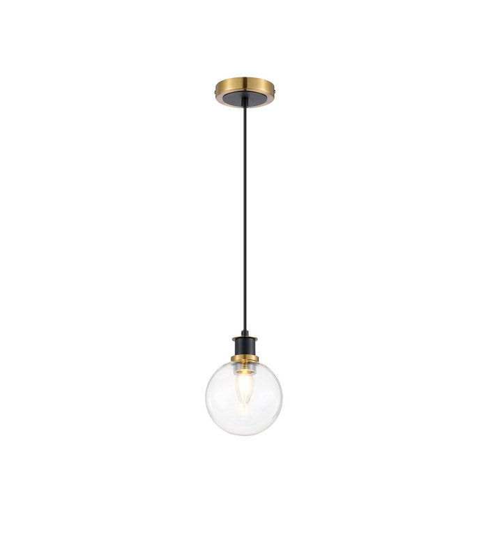 Plattsburgh 1.3m Pendant 1 Light E14 IP44 15cm Round Glass Shade Brass Clear & Satin Black-4