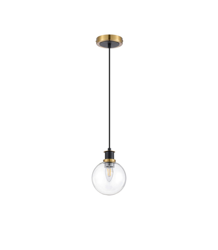 Plattsburgh 1.3m Pendant 1 Light E14 IP44 15cm Round Glass Shade Brass Clear & Satin Black-5