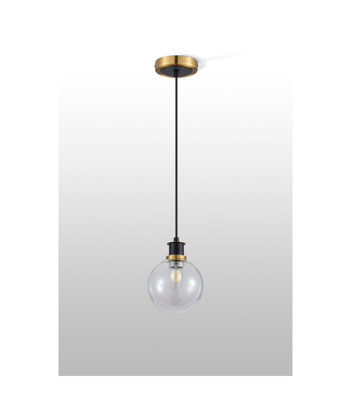 Plattsburgh 1.3m Pendant 1 Light E14 IP44 15cm Round Glass Shade Brass Clear & Satin Black-8