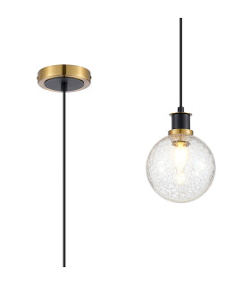 Plattsburgh 1.3m Pendant 1 Light E14 IP44 15cm Round Crackled Glass Shade Brass Clear & Satin Black-1