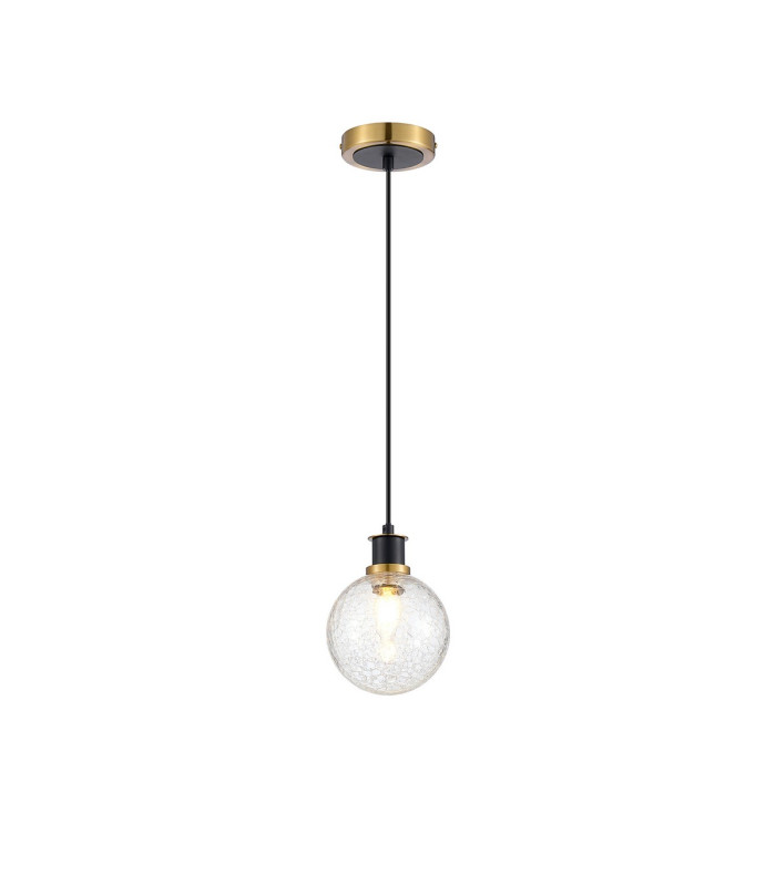 Plattsburgh 1.3m Pendant 1 Light E14 IP44 15cm Round Crackled Glass Shade Brass Clear & Satin Black-4
