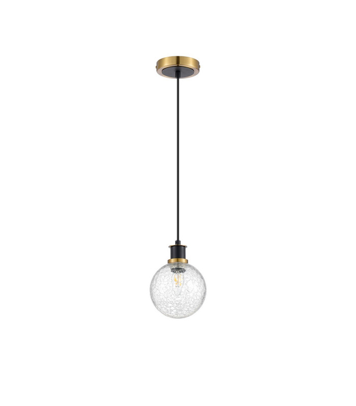 Plattsburgh 1.3m Pendant 1 Light E14 IP44 15cm Round Crackled Glass Shade Brass Clear & Satin Black-5