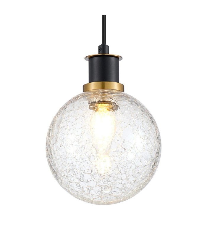 Plattsburgh 1.3m Pendant 1 Light E14 IP44 15cm Round Crackled Glass Shade Brass Clear & Satin Black-7