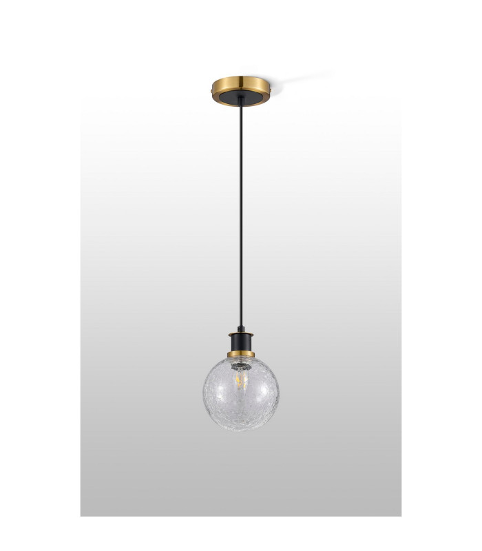 Plattsburgh 1.3m Pendant 1 Light E14 IP44 15cm Round Crackled Glass Shade Brass Clear & Satin Black-8