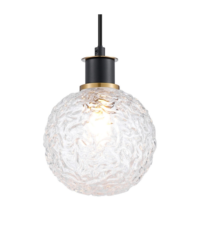 Plattsburgh 1.3m Pendant 1 Light E14 IP44 15cm Round Textured Crumple Glass Shade Brass Clear & Satin Black-7