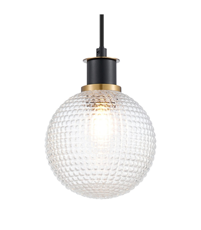Plattsburgh 1.3m Pendant 1 Light E14 IP44 15cm Round Textured Diamond Pattern Glass Shade Brass Clear & Satin Black-7