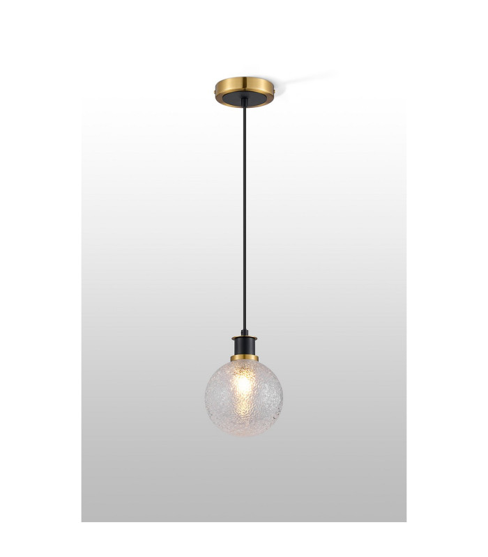 Plattsburgh 1.3m Pendant 1 Light E14 IP44 15cm Round Dimpled Glass Shade Brass Clear & Satin Black-3