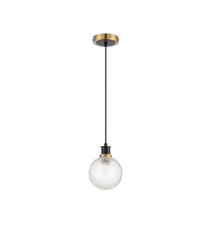 Plattsburgh 1.3m Pendant 1 Light E14 IP44 15cm Round Dimpled Glass Shade Brass Clear & Satin Black-5