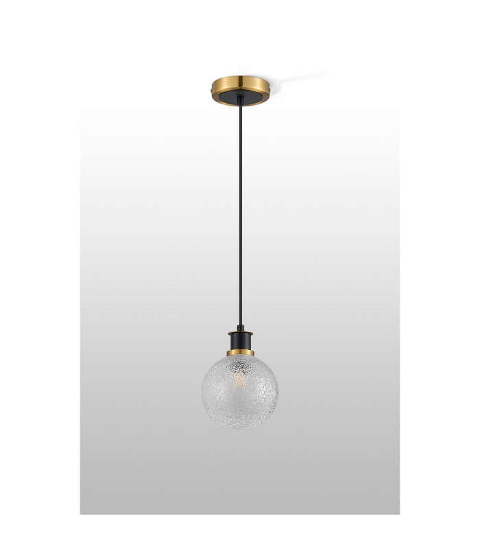 Plattsburgh 1.3m Pendant 1 Light E14 IP44 15cm Round Dimpled Glass Shade Brass Clear & Satin Black-8