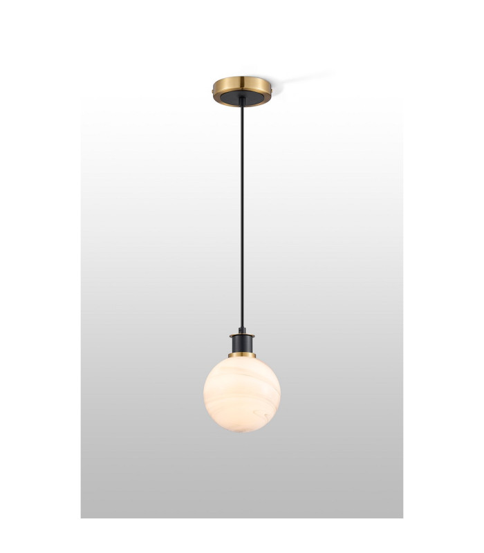 Plattsburgh 1.3m Pendant 1 Light E14 IP44 15cm Round White & Grey Marble Effect Glass Shade Brass & Satin Black Framework-3