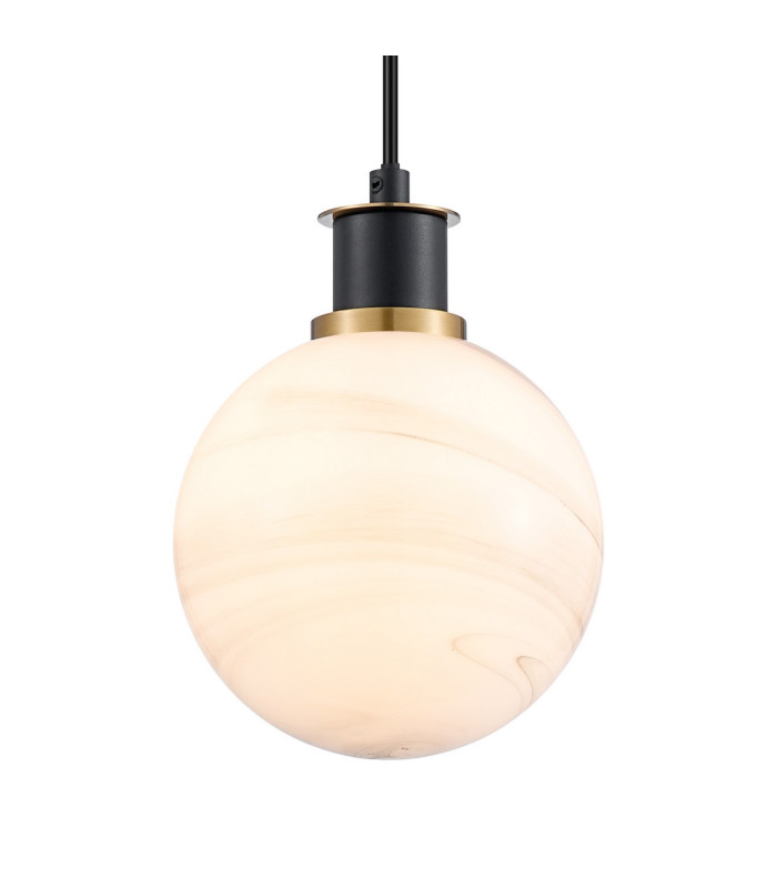 Plattsburgh 1.3m Pendant 1 Light E14 IP44 15cm Round White & Grey Marble Effect Glass Shade Brass & Satin Black Framework-7