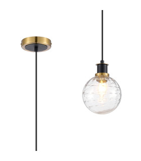 Plattsburgh 1.3m Pendant 1 Light E14 IP44 15cm Round Textured Melting Glass Shade Brass Clear & Satin Black-1