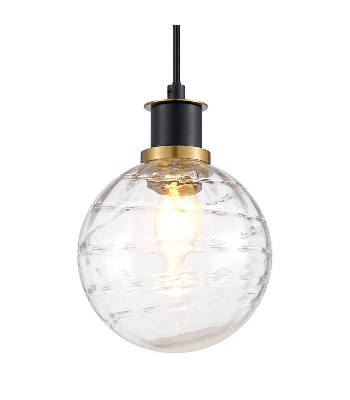 Plattsburgh 1.3m Pendant 1 Light E14 IP44 15cm Round Textured Melting Glass Shade Brass Clear & Satin Black-7