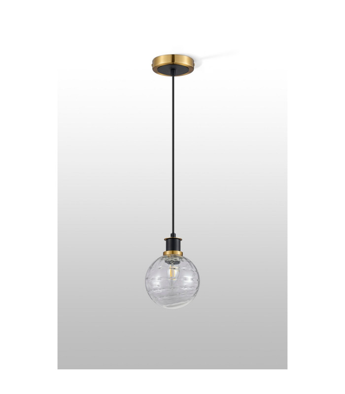 Plattsburgh 1.3m Pendant 1 Light E14 IP44 15cm Round Textured Melting Glass Shade Brass Clear & Satin Black-8