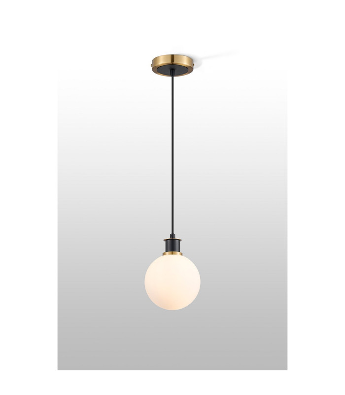 Plattsburgh 1.3m Pendant 1 Light E14 IP44 15cm Round Glass Shade Brass Opal & Satin Black-3