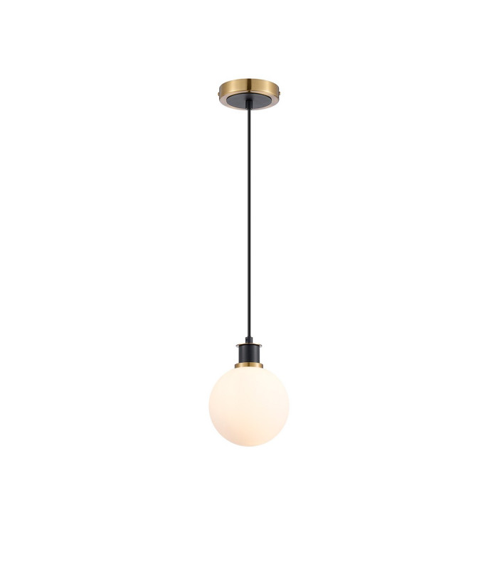 Plattsburgh 1.3m Pendant 1 Light E14 IP44 15cm Round Glass Shade Brass Opal & Satin Black-4