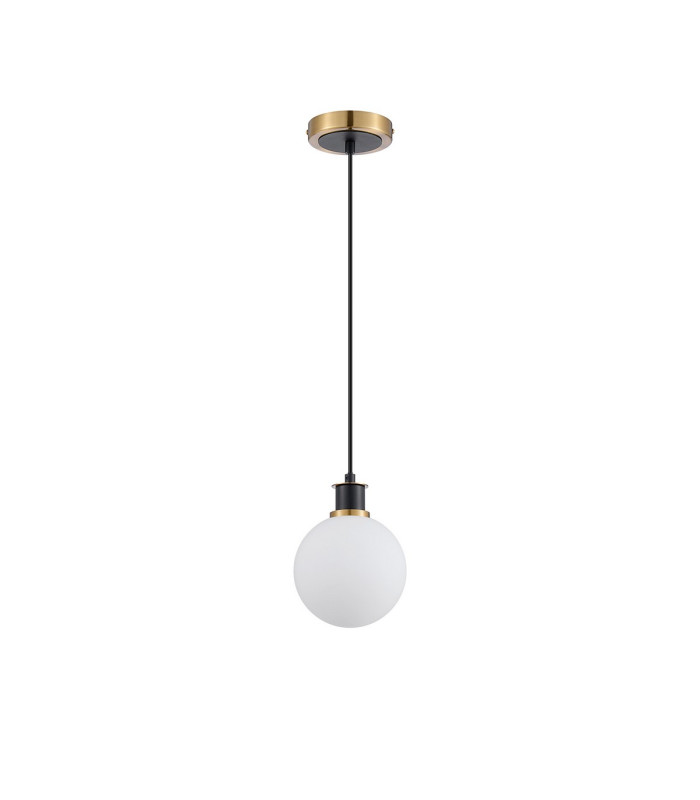 Plattsburgh 1.3m Pendant 1 Light E14 IP44 15cm Round Glass Shade Brass Opal & Satin Black-5