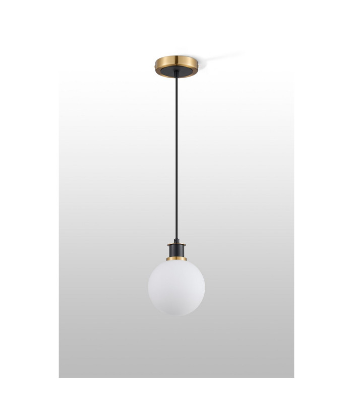 Plattsburgh 1.3m Pendant 1 Light E14 IP44 15cm Round Glass Shade Brass Opal & Satin Black-8