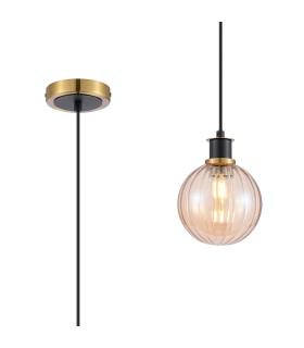 Plattsburgh 1.3m Pendant 1 Light E14 IP44 15cm Round Segment Glass Shade Brass Amber Plated & Satin Black-1