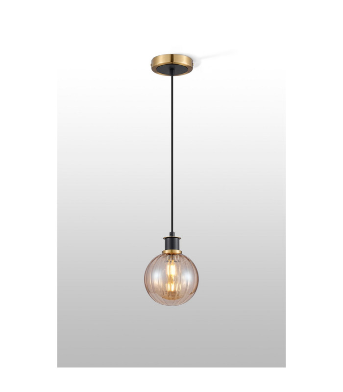 Plattsburgh 1.3m Pendant 1 Light E14 IP44 15cm Round Segment Glass Shade Brass Amber Plated & Satin Black-3