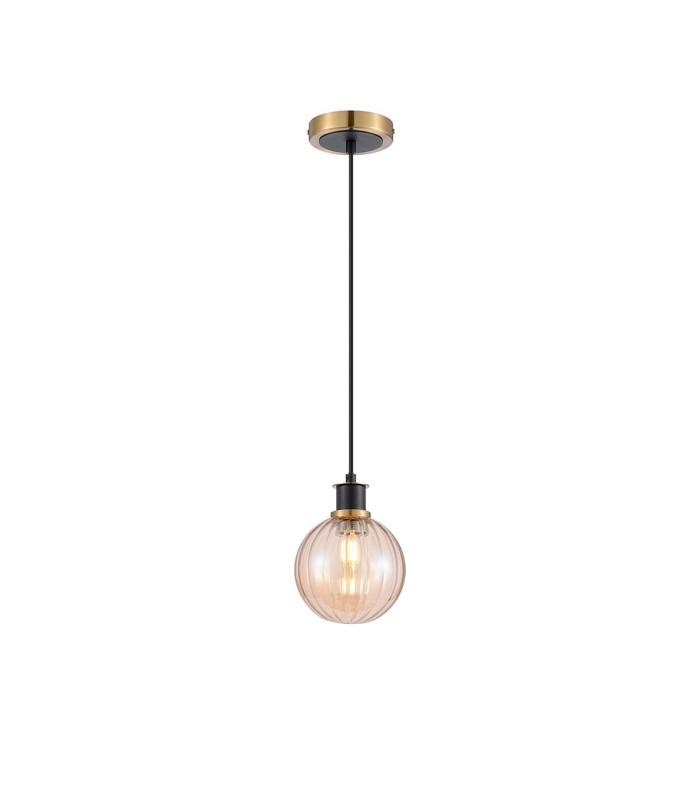Plattsburgh 1.3m Pendant 1 Light E14 IP44 15cm Round Segment Glass Shade Brass Amber Plated & Satin Black-4