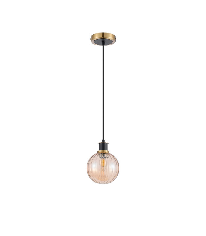 Plattsburgh 1.3m Pendant 1 Light E14 IP44 15cm Round Segment Glass Shade Brass Amber Plated & Satin Black-5