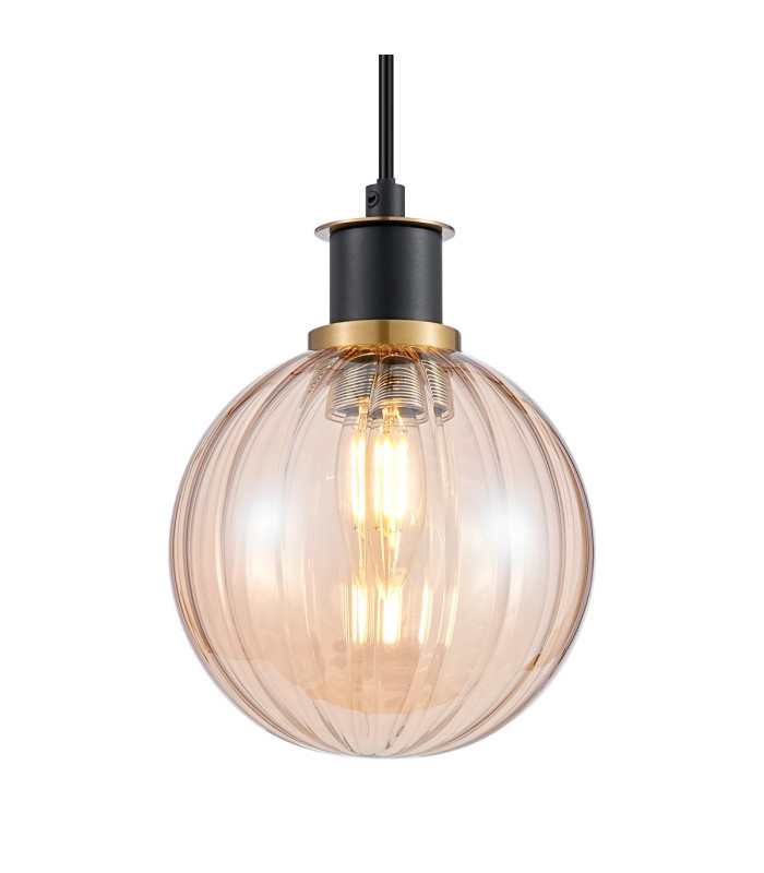 Plattsburgh 1.3m Pendant 1 Light E14 IP44 15cm Round Segment Glass Shade Brass Amber Plated & Satin Black-7