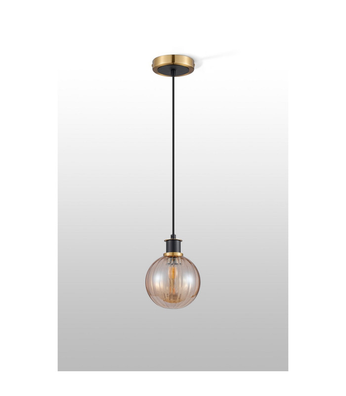 Plattsburgh 1.3m Pendant 1 Light E14 IP44 15cm Round Segment Glass Shade Brass Amber Plated & Satin Black-8