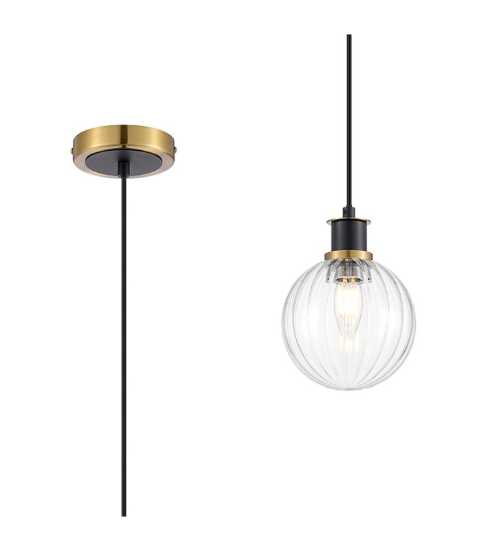 Plattsburgh 1.3m Pendant 1 Light E14 IP44 15cm Round Segment Glass Shade Brass Clear & Satin Black-1