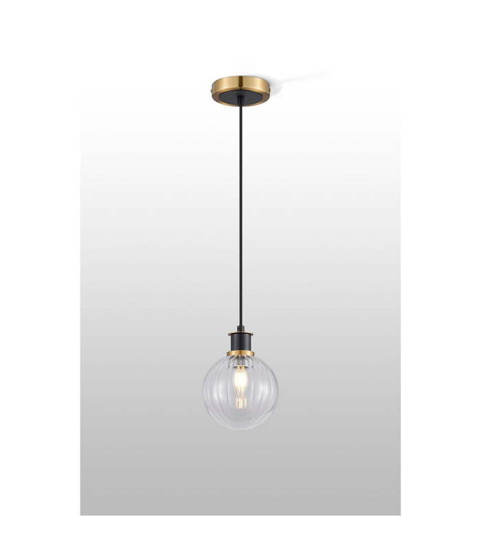 Plattsburgh 1.3m Pendant 1 Light E14 IP44 15cm Round Segment Glass Shade Brass Clear & Satin Black-3