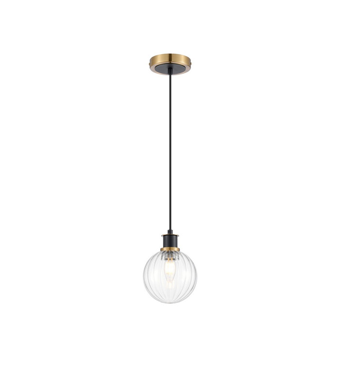 Plattsburgh 1.3m Pendant 1 Light E14 IP44 15cm Round Segment Glass Shade Brass Clear & Satin Black-4
