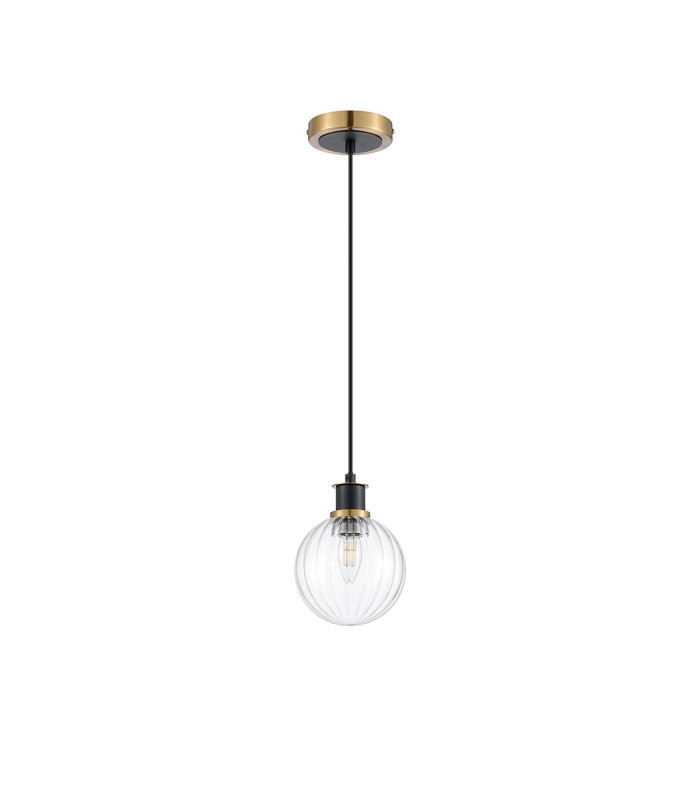 Plattsburgh 1.3m Pendant 1 Light E14 IP44 15cm Round Segment Glass Shade Brass Clear & Satin Black-5