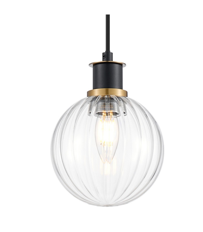 Plattsburgh 1.3m Pendant 1 Light E14 IP44 15cm Round Segment Glass Shade Brass Clear & Satin Black-7