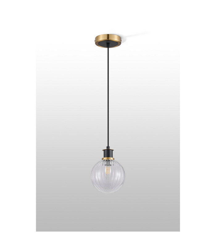 Plattsburgh 1.3m Pendant 1 Light E14 IP44 15cm Round Segment Glass Shade Brass Clear & Satin Black-8