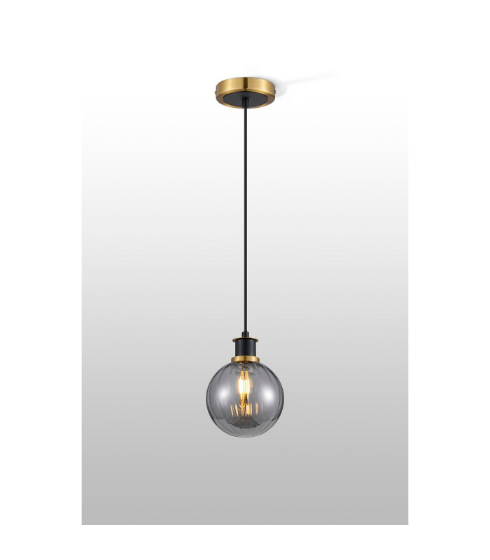Plattsburgh 1.3m Pendant 1 Light E14 IP44 15cm Round Segment Glass Shade Brass Smoke Plated & Satin Black-3