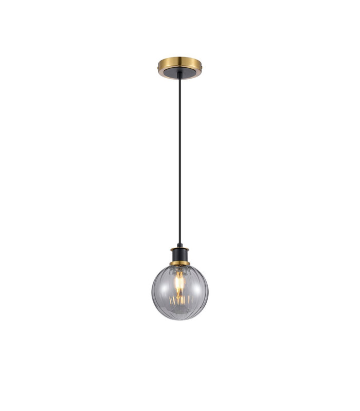 Plattsburgh 1.3m Pendant 1 Light E14 IP44 15cm Round Segment Glass Shade Brass Smoke Plated & Satin Black-4