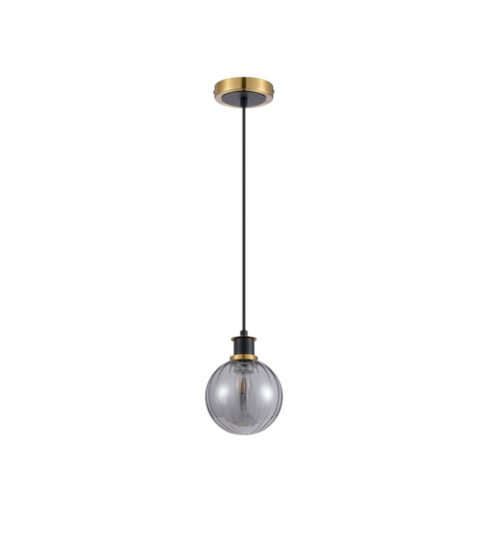 Plattsburgh 1.3m Pendant 1 Light E14 IP44 15cm Round Segment Glass Shade Brass Smoke Plated & Satin Black-5