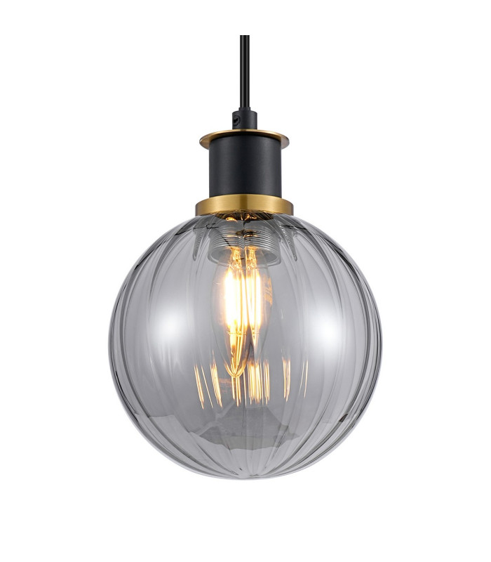 Plattsburgh 1.3m Pendant 1 Light E14 IP44 15cm Round Segment Glass Shade Brass Smoke Plated & Satin Black-7