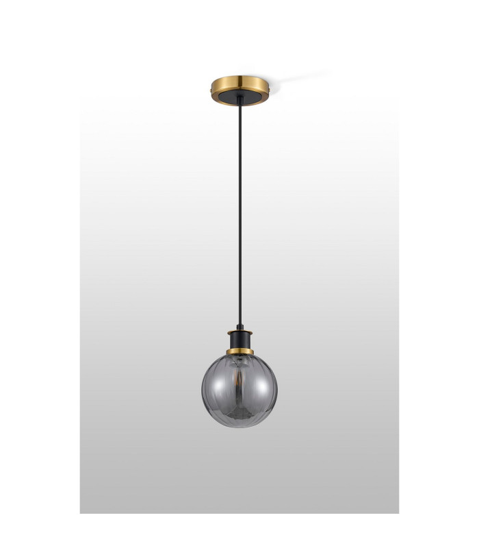 Plattsburgh 1.3m Pendant 1 Light E14 IP44 15cm Round Segment Glass Shade Brass Smoke Plated & Satin Black-8