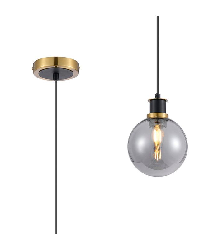 Plattsburgh 1.3m Pendant 1 Light E14 IP44 15cm Round Glass Shade Brass Smoke Plated & Satin Black-1