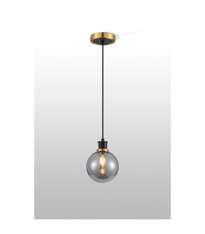 Plattsburgh 1.3m Pendant 1 Light E14 IP44 15cm Round Glass Shade Brass Smoke Plated & Satin Black-3