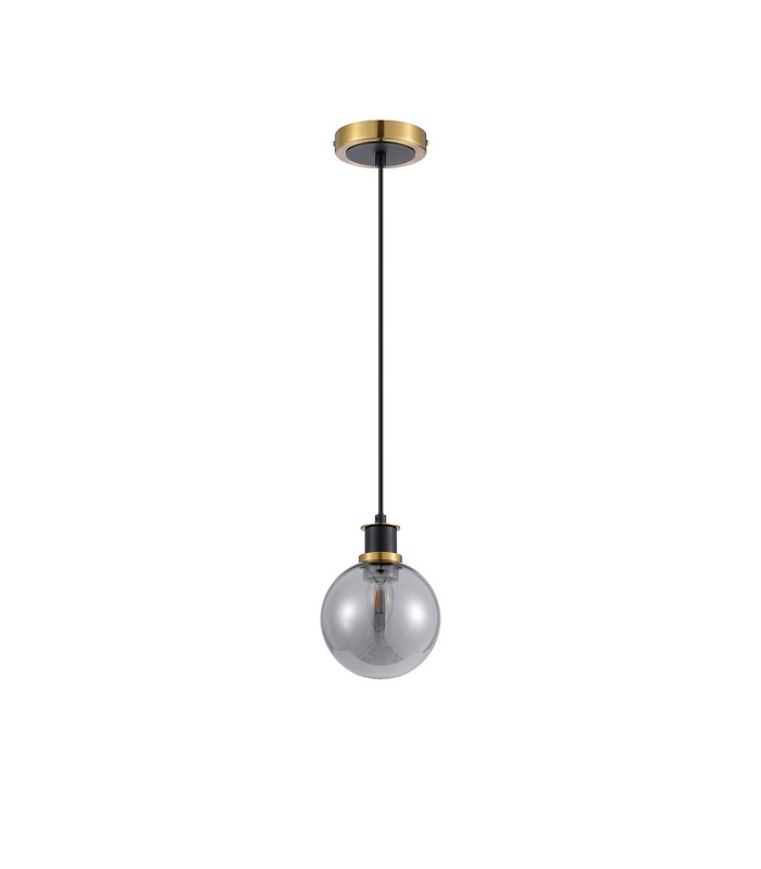 Plattsburgh 1.3m Pendant 1 Light E14 IP44 15cm Round Glass Shade Brass Smoke Plated & Satin Black-5