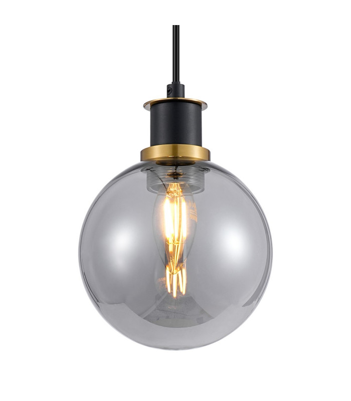 Plattsburgh 1.3m Pendant 1 Light E14 IP44 15cm Round Glass Shade Brass Smoke Plated & Satin Black-7