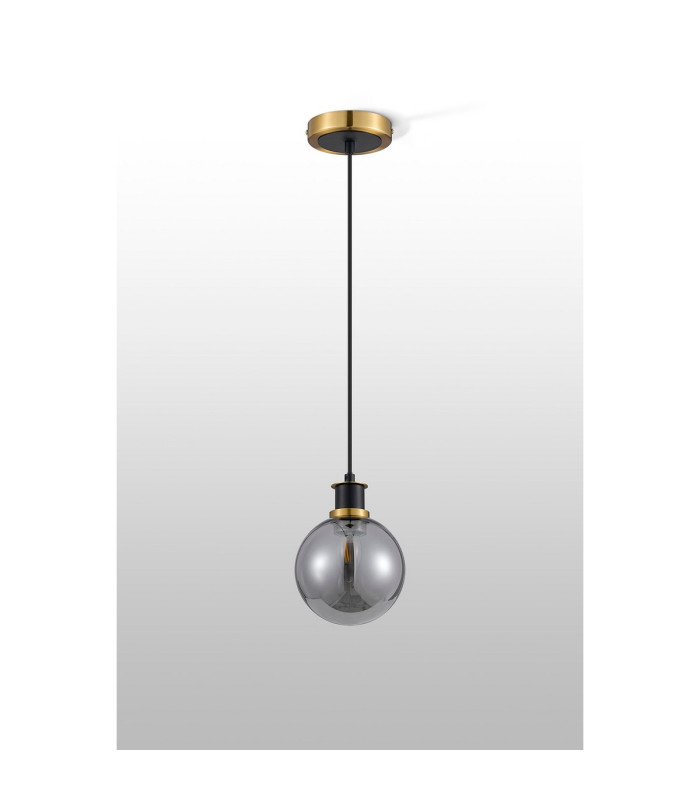 Plattsburgh 1.3m Pendant 1 Light E14 IP44 15cm Round Glass Shade Brass Smoke Plated & Satin Black-8