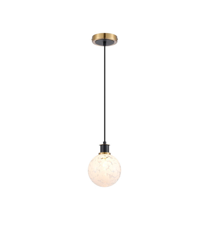 Plattsburgh 1.3m Pendant 1 Light E14 IP44 15cm Round Speckled Glass Shade Brass White & Satin Black-4