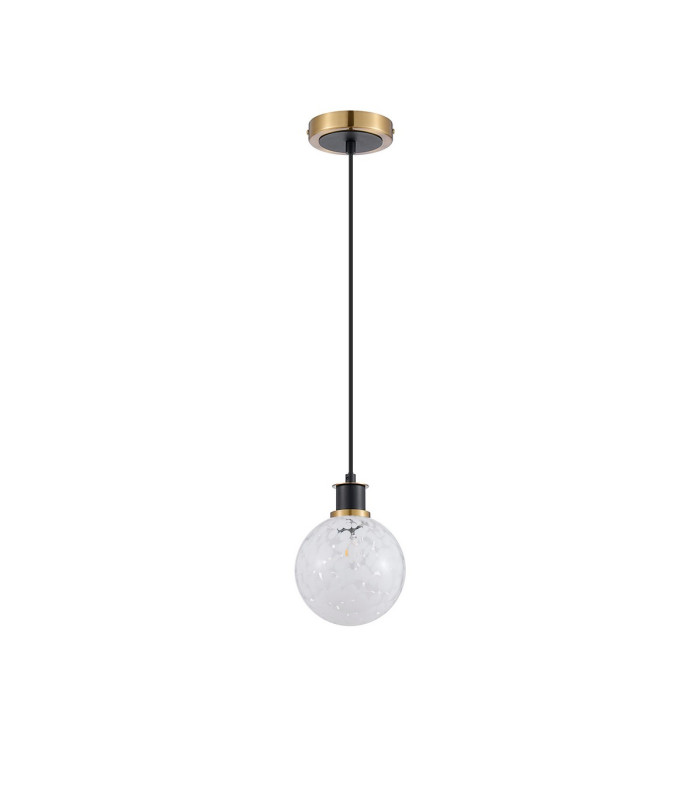 Plattsburgh 1.3m Pendant 1 Light E14 IP44 15cm Round Speckled Glass Shade Brass White & Satin Black-5