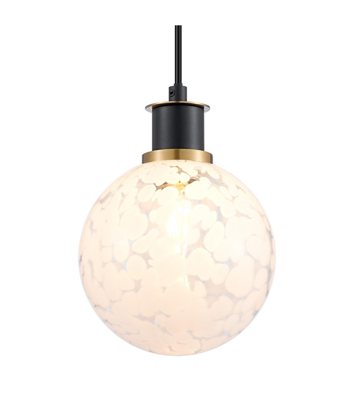 Plattsburgh 1.3m Pendant 1 Light E14 IP44 15cm Round Speckled Glass Shade Brass White & Satin Black-7
